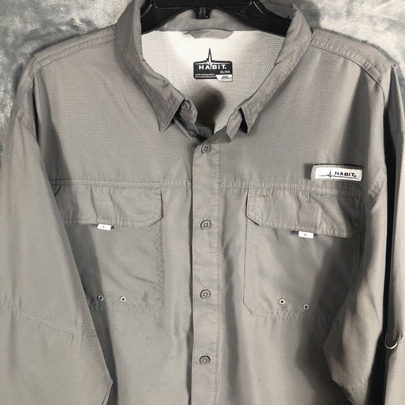 Habit Shirt Mens Extra Large Gray Long Sleeve Vented Fishing Outdoor Upf 40+ - Picture 3 of 16